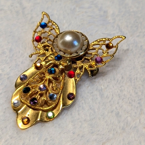 Vintage Goldtone and Rhinestone Angel Christmas Brooche - Picture 6 of 9